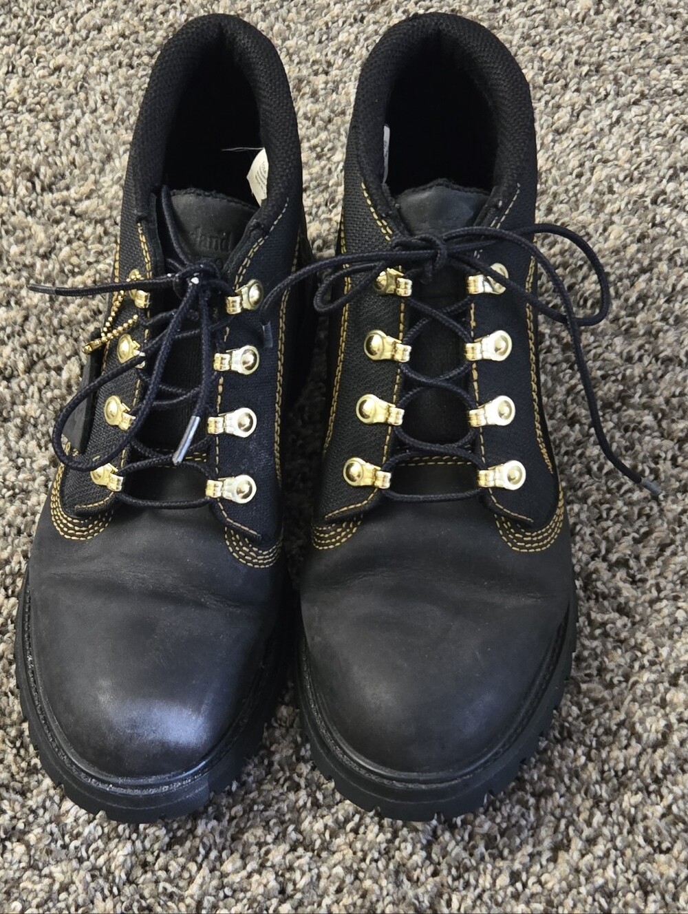 Timberland Black Men's Lace-Up Work Boots with Gold Eyelets